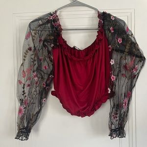 Flower mesh Embroidered crop top. Size medium